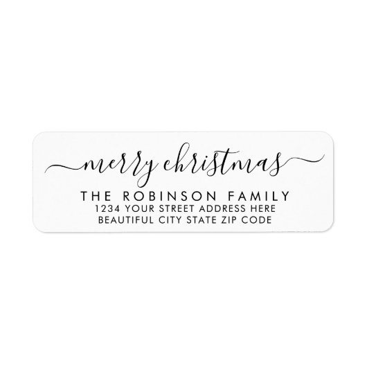 Black White Script Christmas Return-adreslabel Etiket (Voorkant)
