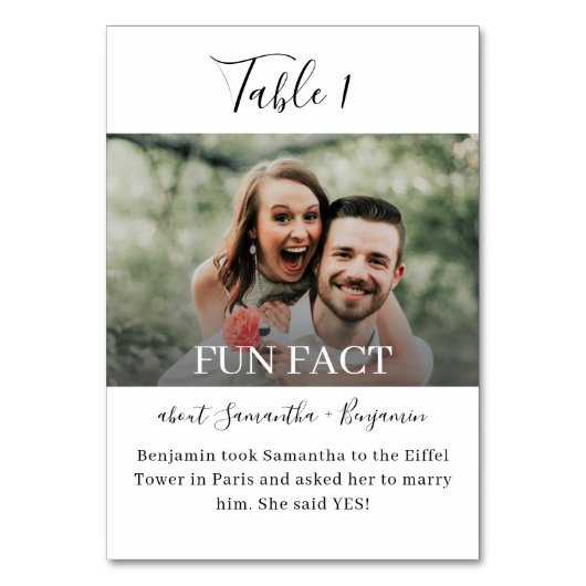 Black & White Script Fun Facts Photo Weddenschap Kaart (Voorkant)