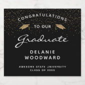 Black White Script Gold Pet Afstuderen Sparkling Wijnetiket (Enkel label)