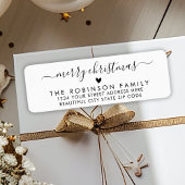 Black White Script Hart Kerstretouradres Etiket