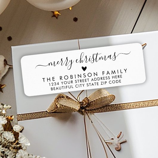 Black White Script Hart Kerstretouradres Etiket