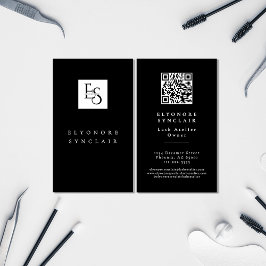 Black White Script Lashes Studio Logo QR Code Visitekaartje