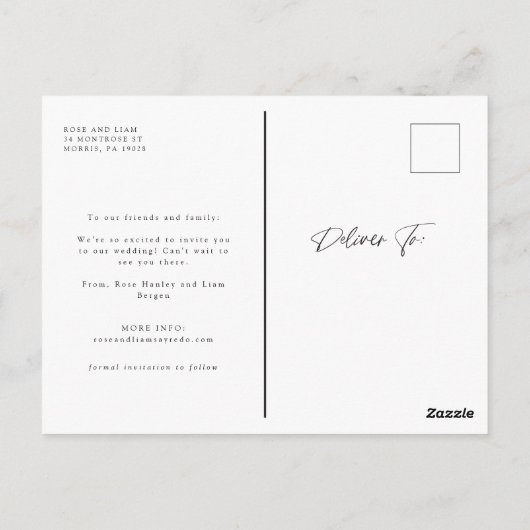 Black White Script Love Wedding Change the Date Briefkaart (Achterkant)