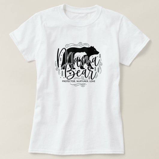 Black & White Script Mama Bear Protector Art T-shirt (Design voorkant)