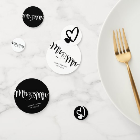 Black & White Script Mr en Mr Hearts Wedding Confetti (Groep)