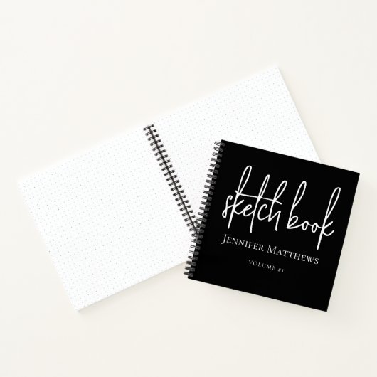 Black White Script Name Personalized Sketchbook Notitieboek (Binnen)