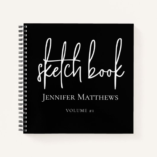 Black White Script Name Personalized Sketchbook Notitieboek (Voorkant)