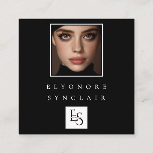 Black White Script Photo Logo QR Code Social Lash Vierkante Visitekaartje (Voorkant)