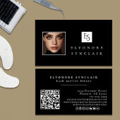 Black White Script Photo Logo QR Code Social Lash Visitekaartje