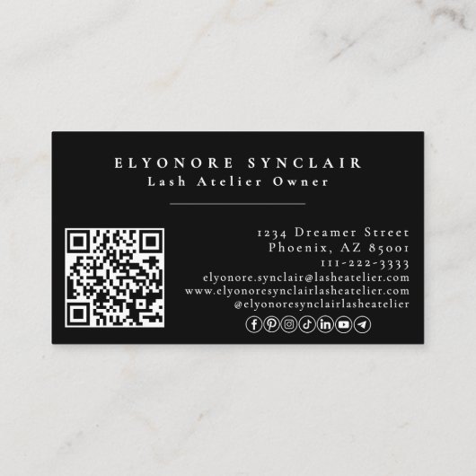 Black White Script Photo Logo QR Code Social Lash Visitekaartje (Achterkant)