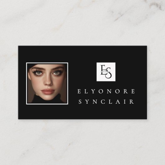 Black White Script Photo Logo QR Code Social Lash Visitekaartje (Voorkant)