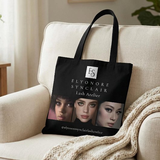 Black White Script Photo Qr Code Lash Tote Bag