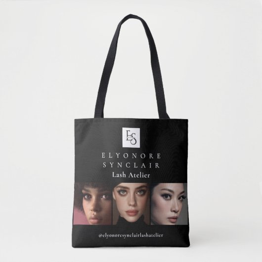 Black White Script Photo Qr Code Lash Tote Bag (Voorkant)