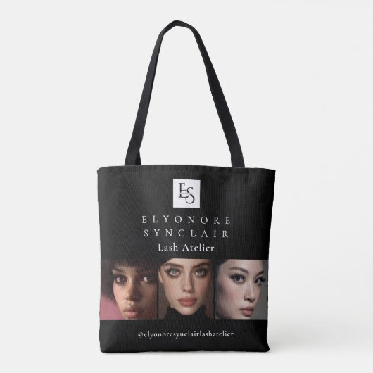 Black White Script Photo Qr Code Lash Tote Bag (Achterkant)