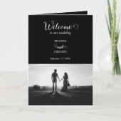 Black White Script Photo Wedding Order of Service Programma (Voorkant)
