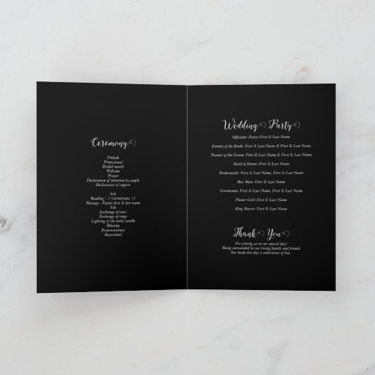 Black White Script Photo Wedding Order of Service Programma (Binnen)