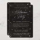 Black+White Script Scatered Stars Halloween Party Kaart (Voorkant / Achterkant)