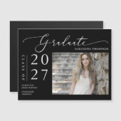 Black White Script School Afstuderen Photo Magnet (Voorkant / Achterkant)