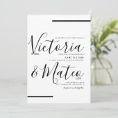 Black White Script Typography Line Wedding Kaart (Staand voorkant)
