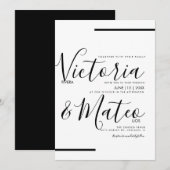 Black White Script Typography Line Wedding Kaart (Voorkant / Achterkant)