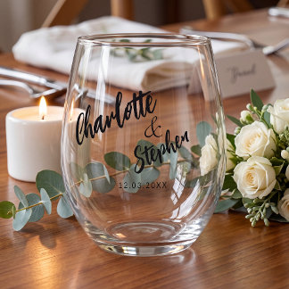  Black white  script wedding custom  Wijnglas Zonder Voet