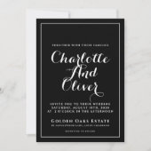 Black White Script Wedding Kaart (Voorkant)