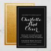 Black White Script Wedding Kaart (Voorkant / Achterkant)