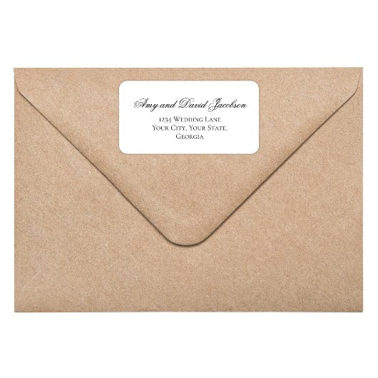 Black White Script Wedding Return Address Etiket