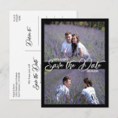 Black White Script Wedding SAVE THE DATE | 2 FOTO Aankondigingskaart (Voorkant / Achterkant)