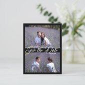 Black White Script Wedding SAVE THE DATE | 2 FOTO Aankondigingskaart (Staand voorkant)