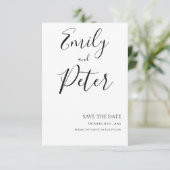 Black White Script Wedding Save the Date Kaart (Staand voorkant)
