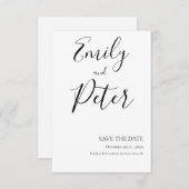 Black White Script Wedding Save the Date Kaart (Voorkant / Achterkant)
