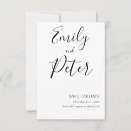 Black White Script Wedding Save the Date Kaart