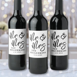 Black White Script Wedding Wijn Etiket