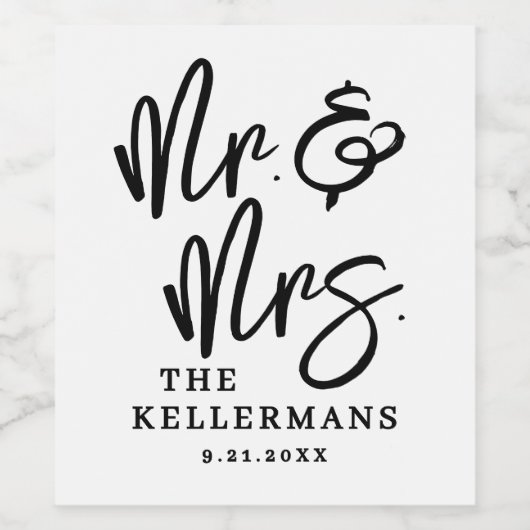Black White Script Wedding Wijn Etiket (Enkel label)