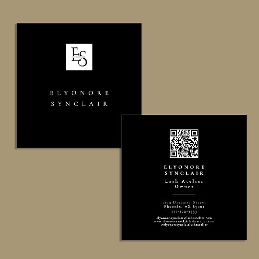 Black White Script Wimpers Studio Logo QR Code Vierkante Visitekaartje