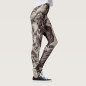 Black White Sepia Brown Floral Toile Leggings (Rechts)