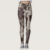 Black White Sepia Brown Floral Toile Leggings (Voorkant)