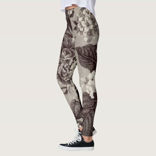 Black White Sepia Brown Floral Toile Leggings (Links)