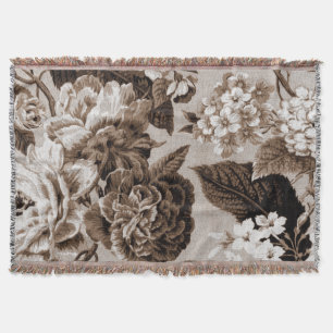 Black White Sepia Brown  Floral Toile No. 1 Deken