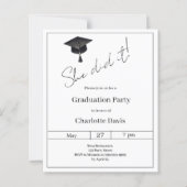 Black white She did it Graduation Party invitation (Voorkant)