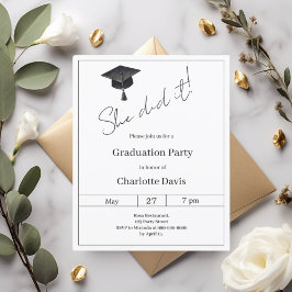 Black white She did it Graduation Party invitation