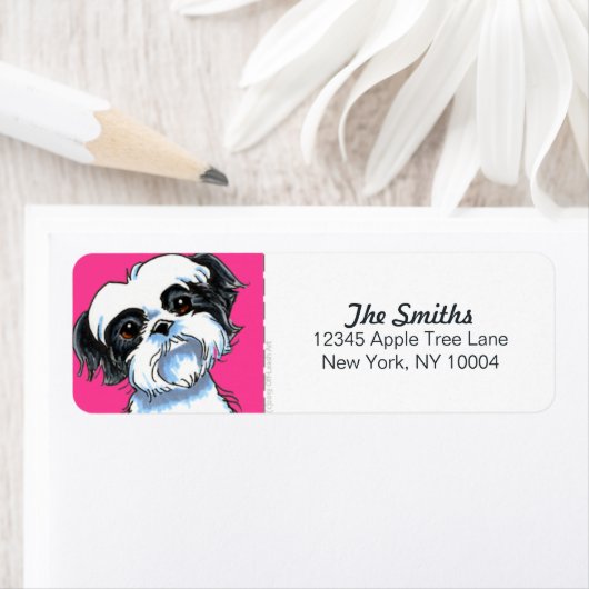 Black White Shih Tzu Hot Pink Block Etiket (Insitu)