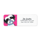 Black White Shih Tzu Hot Pink Block Etiket (Voorkant)