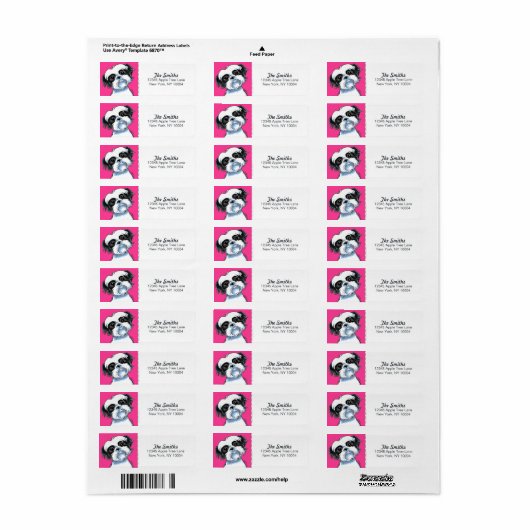 Black White Shih Tzu Hot Pink Block Etiket (Full Sheet)