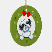 Black White Shih Tzu-kerstmuziek Keramisch Ornament (Rechts)