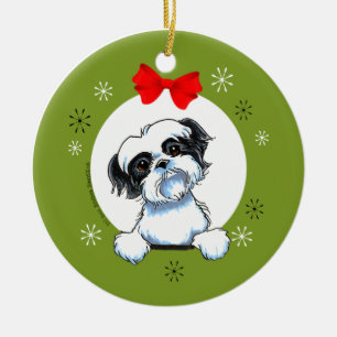 Black White Shih Tzu-kerstmuziek Keramisch Ornament