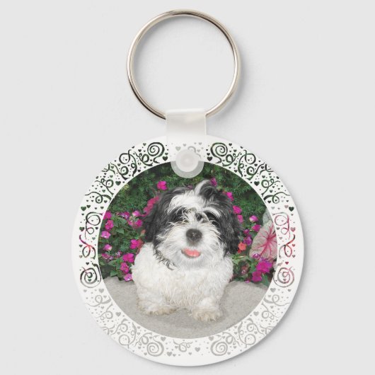 Black & White Shih Tzu Puppy Rescue Dog Sleutelhanger (Voorkant)