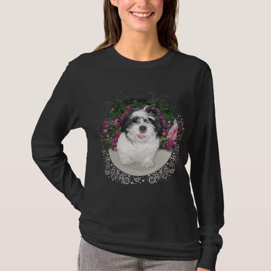 Black & White Shih Tzu Puppy Rescue Dog T-shirt (Voorkant)