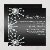 Black & White Shimmer Snowflake Verjaardag Uitnodi Kaart (Voorkant / Achterkant)
